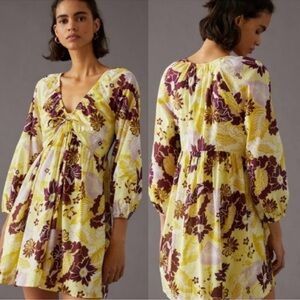 Anthropologie Floral Yellow and Purple Women's Dress